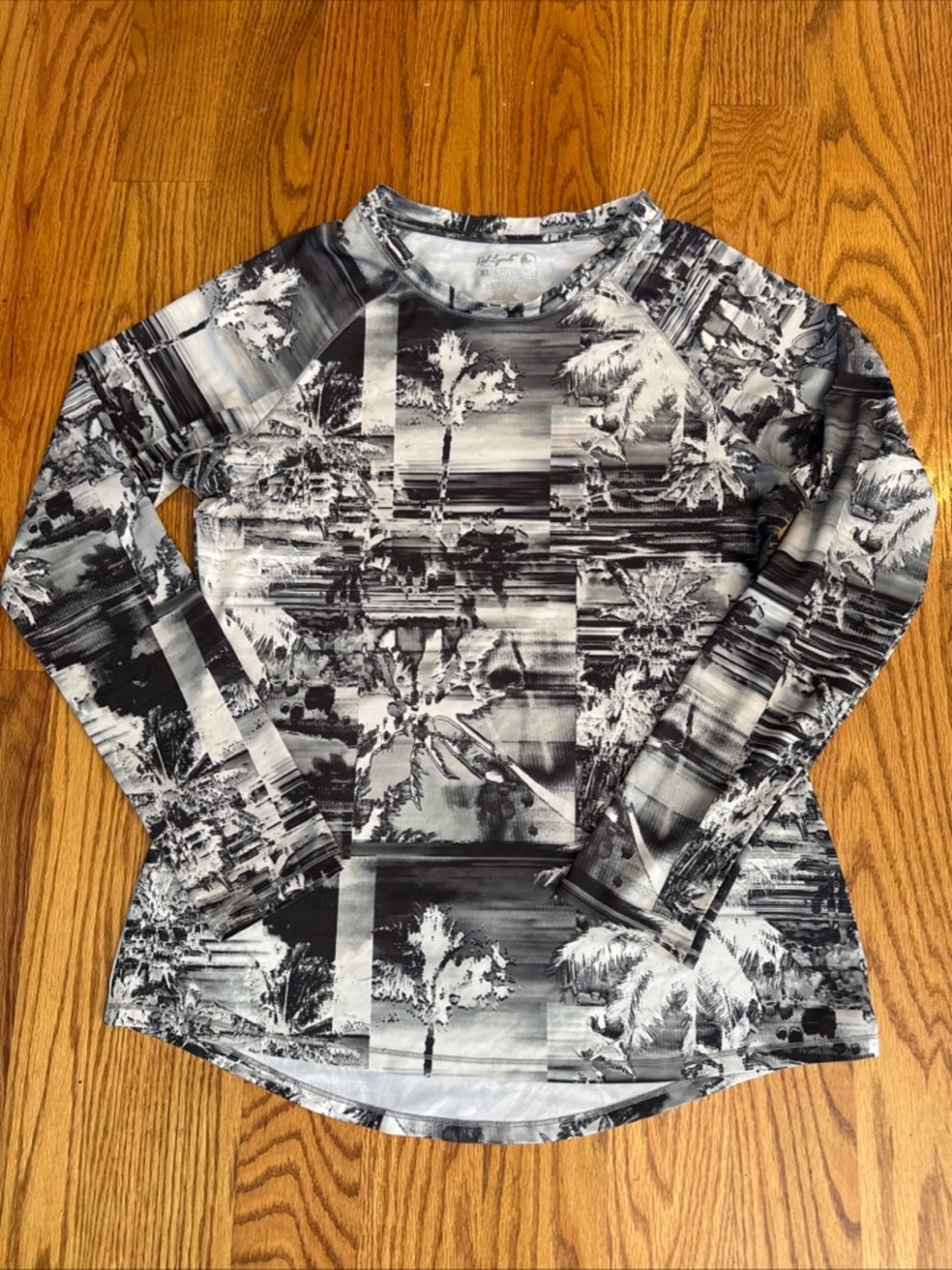 Reel Legends Black & White Palm-Print Raglan Long Sleeve Tee